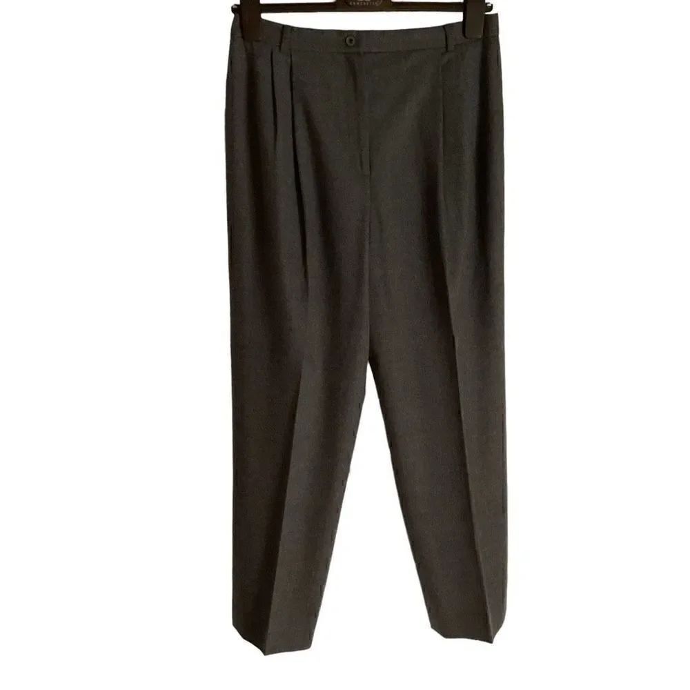 Carlisle Pants Trousers Pleated Wool Blend Grey Zip Button Closure Belt Loops 14